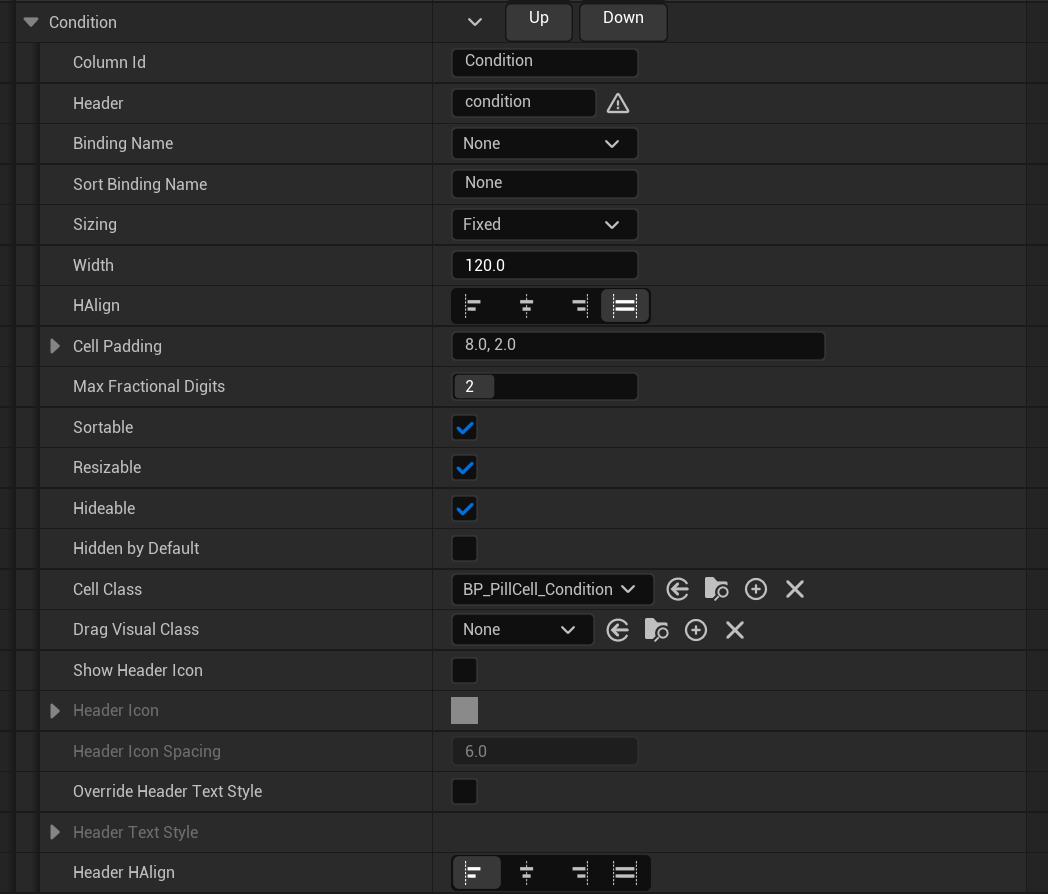 A column with Cell Class set draws that widget instead of text.