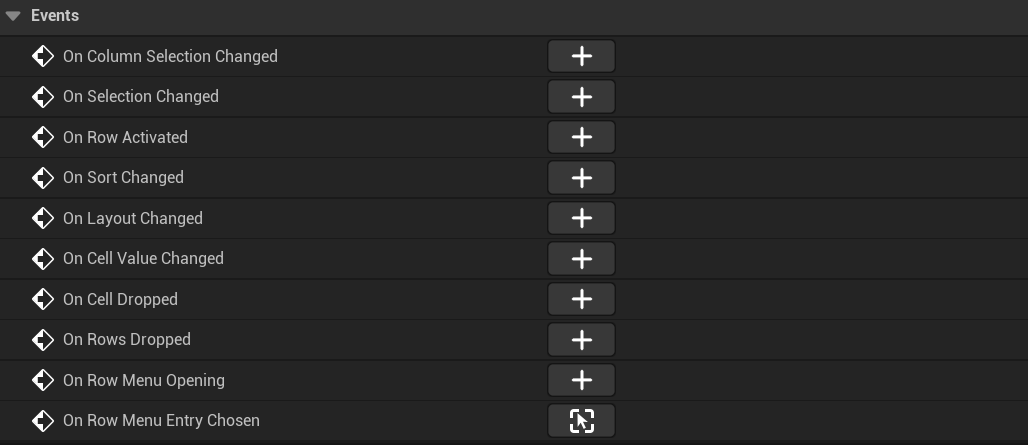 The event list at the bottom of the Details panel.