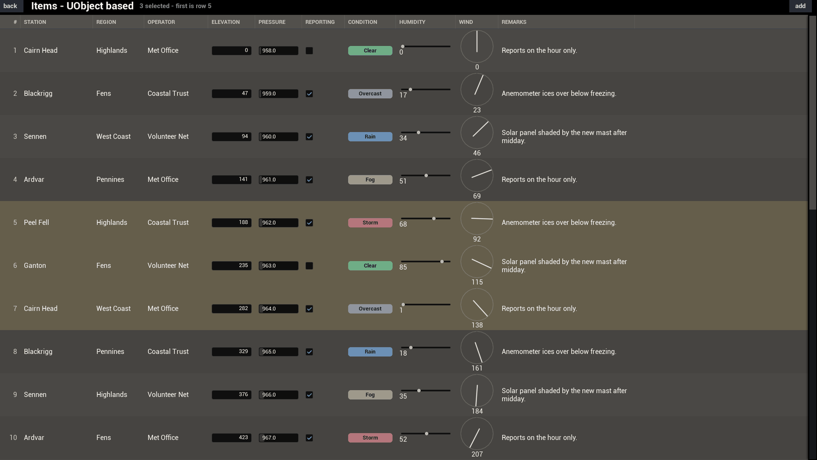Multi mode keeps a selection of several rows.