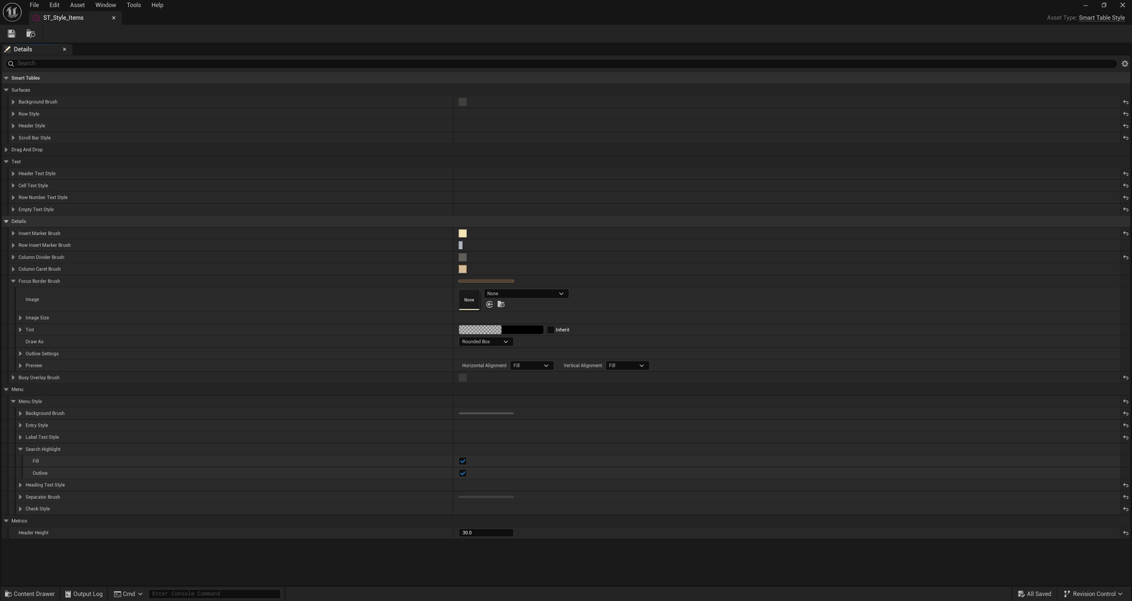One style asset carries the brushes and text styles for a whole table.